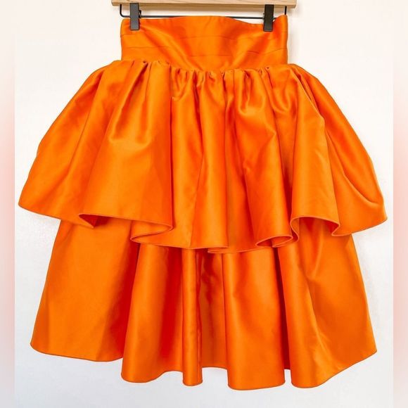 ROTATE BIRGER CHRISTENSEN CARMINA RUFFLED SATIN MINI DRESS IN ORANGE - Picture 4 of 16